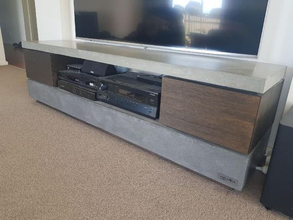 Modern Concrete Tv Stands For Popular 3m Modern Hardwood And Concrete Tv Unit Bespoke Handcrafted – Etsy (View 3 of 10)