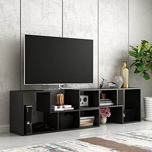 Most Recent Amazon: Joysource 2 Pieces Tv Stand For 55 60 65 Inch Tv Black Modern  Entertainment Center With 2 Shelves Tv Console For Living Room, Gaming,  Movie : Home & Kitchen For 2 Piece Tv Stands (View 3 of 10)