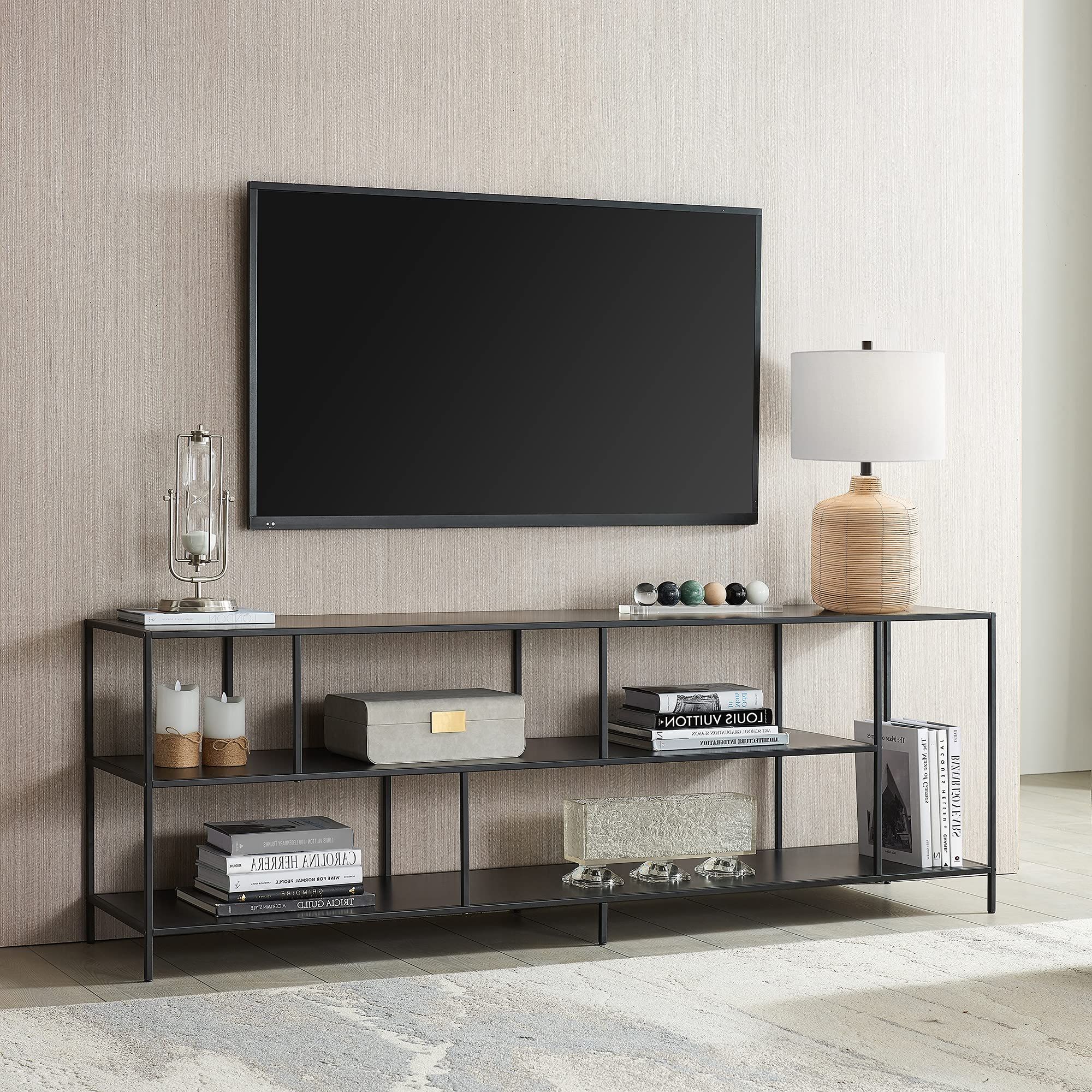 Most Recent Amazon: Winthrop Rectangular Tv Stand With Metal Shelves For Tv's Up To  80" In Blackened Bronze : Home & Kitchen Throughout Bronze Metal Tv Stands (View 2 of 10)