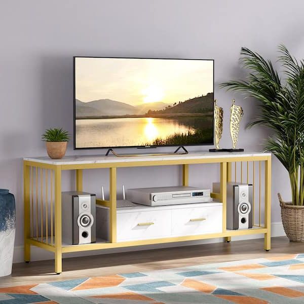 Most Recent White Faux Marble Tv Stands Throughout Tribesigns Way To Origin Salome 55 In. White Marble Tv Stand With 1 Drawer  Fits Tv's Up To 60 In (View 8 of 10)