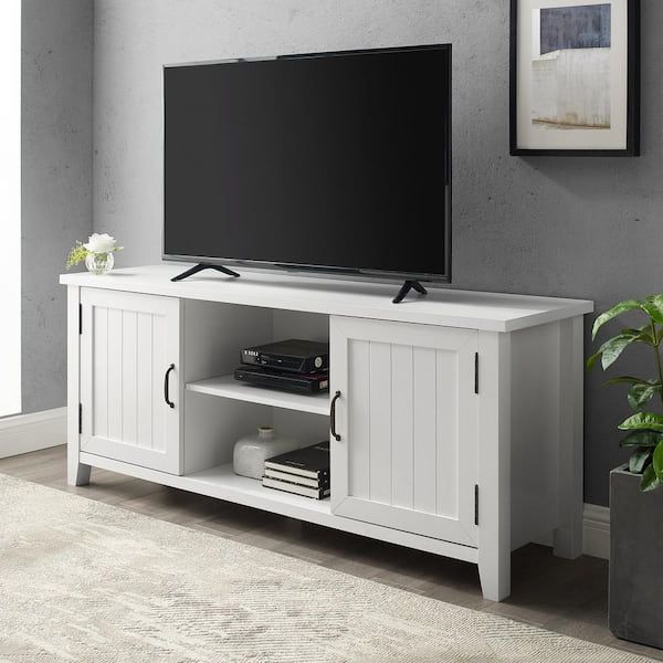 Most Recent White Storage Tv Stands Throughout Walker Edison Furniture Company 58 In. White Wood Tv Stand With Storage  Doors (max Tv Size 65 In (View 10 of 10)