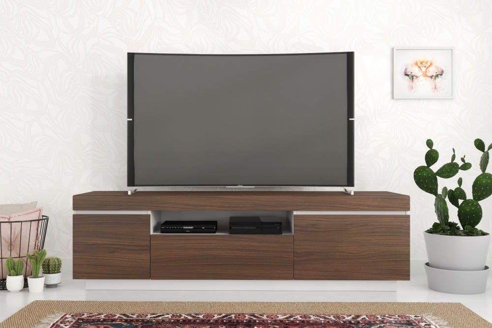 Most Recently Released Melamine Tv Stands Throughout Nexera Cali Modern/contemporary Walnut Melamine And White Melamine Tv Stand  (accommodates Tvs Up To 80 In) At Lowes (View 6 of 10)