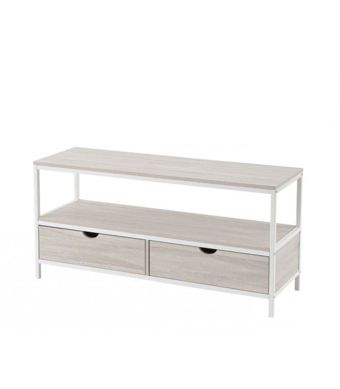 Most Recently Released Tv Stand White Wood Mdf And White Metal 2 Drawers Pertaining To 2 Piece Tv Stands (View 4 of 10)