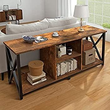 Most Up To Date Amazon: Fabato Wood Tv Stand With Charging Station For Tv Up To 65 Inch  With Storage Shelves Entertainment Center Tv Cabinet With Metal Frame  Rustic Brown : Home & Kitchen Pertaining To Tv Stands With Charging Station (View 8 of 10)