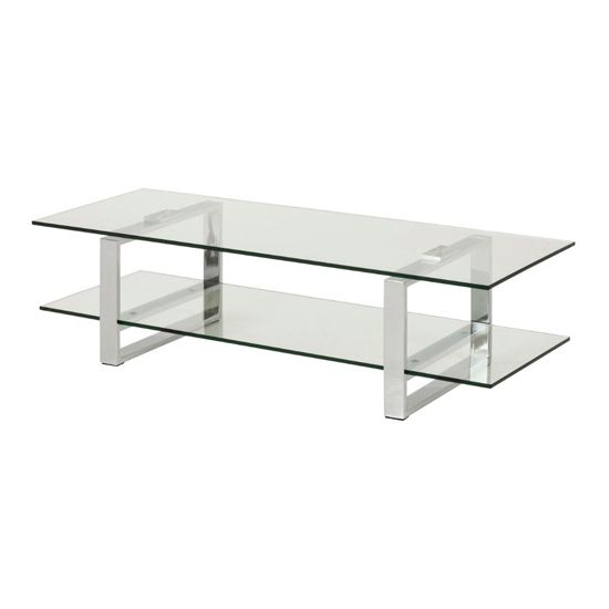Newest Kennesaw Clear Glass 1 Shelf Tv Stand With Chrome Legs (View 8 of 10)