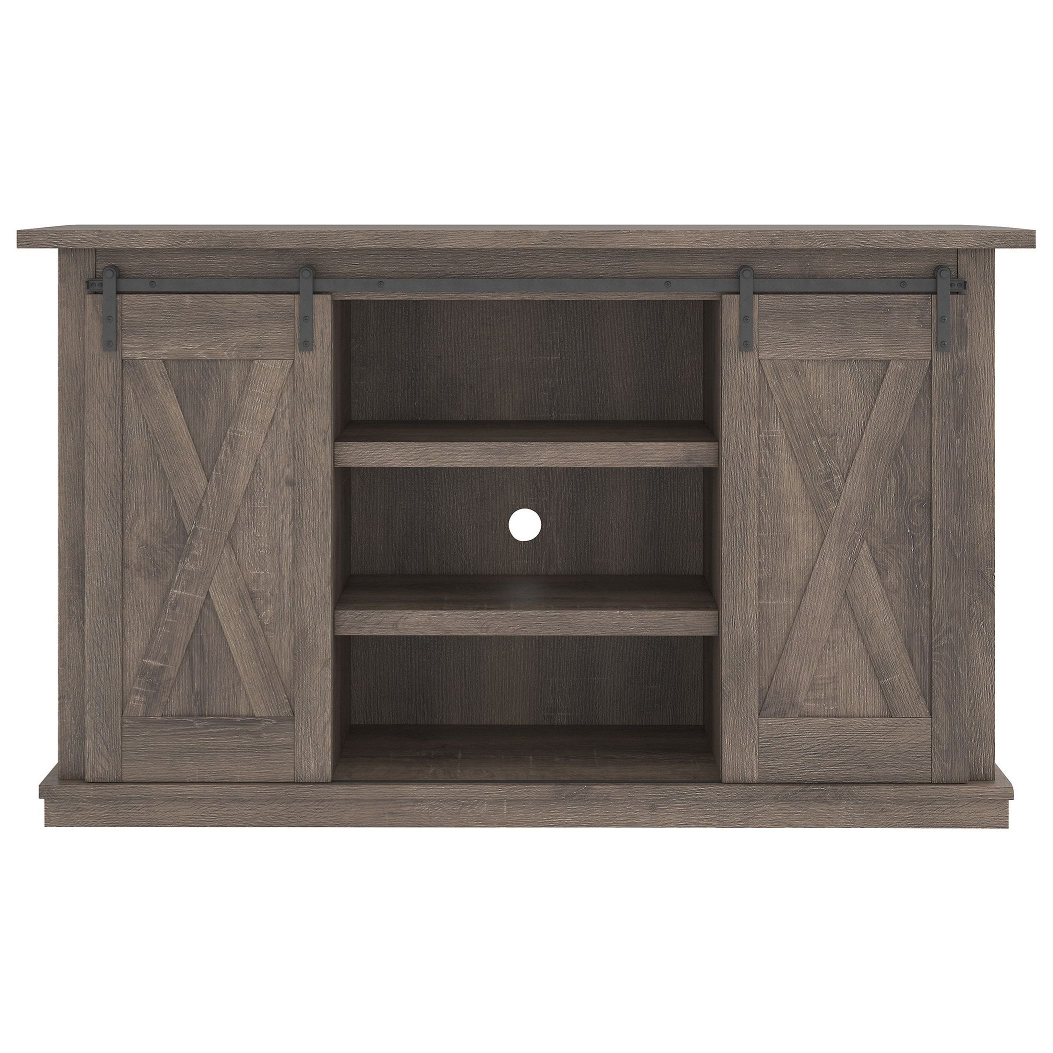Newest Medium Tv Stands Inside Amaya Farmhouse Style Medium Tv Stand With Barn Doors (View 2 of 10)