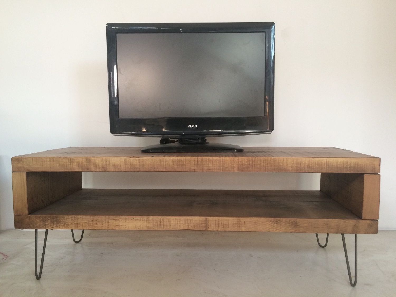 Newest Rustic Industrial Plank Tv Unit Stand With Metal Hairpin Legs – Etsy Israel Intended For Plank Tv Stands (View 1 of 10)