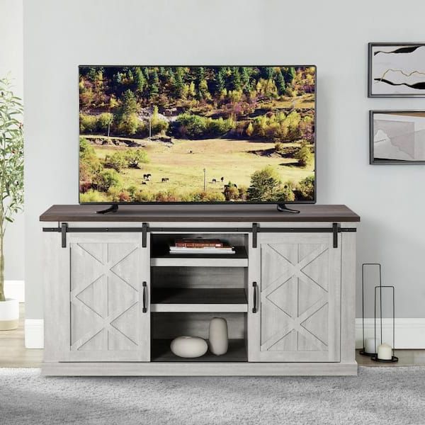 Off White Wood Tv Stands For Most Current Festivo 58 In. Saw Cut Off White Tv Stand For Tvs Up To 65 In (View 2 of 10)