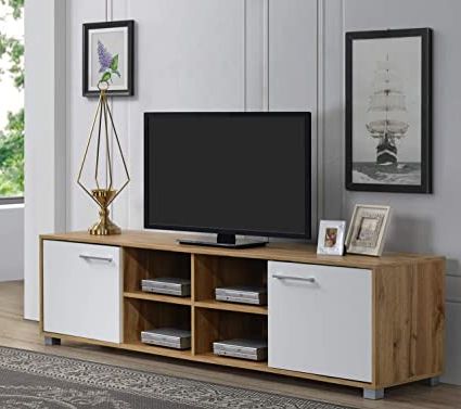 Plank Tv Stands With Newest Deckup Plank Uniti Engineered Wood 2 Door Entertainment Unit And Tv Stand  (wotan Oak And White) : Amazon (View 8 of 10)