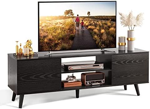 Preferred Amazon: Wlive Modern Tv Stand For 55 60 Inch Tv, Entertainment Center  Tv Console With Storage Cabinets & Open Shelf, Media Console For Living  Room, Black : Electronics Inside Contemporary Tv Stands With Shelf (View 9 of 10)