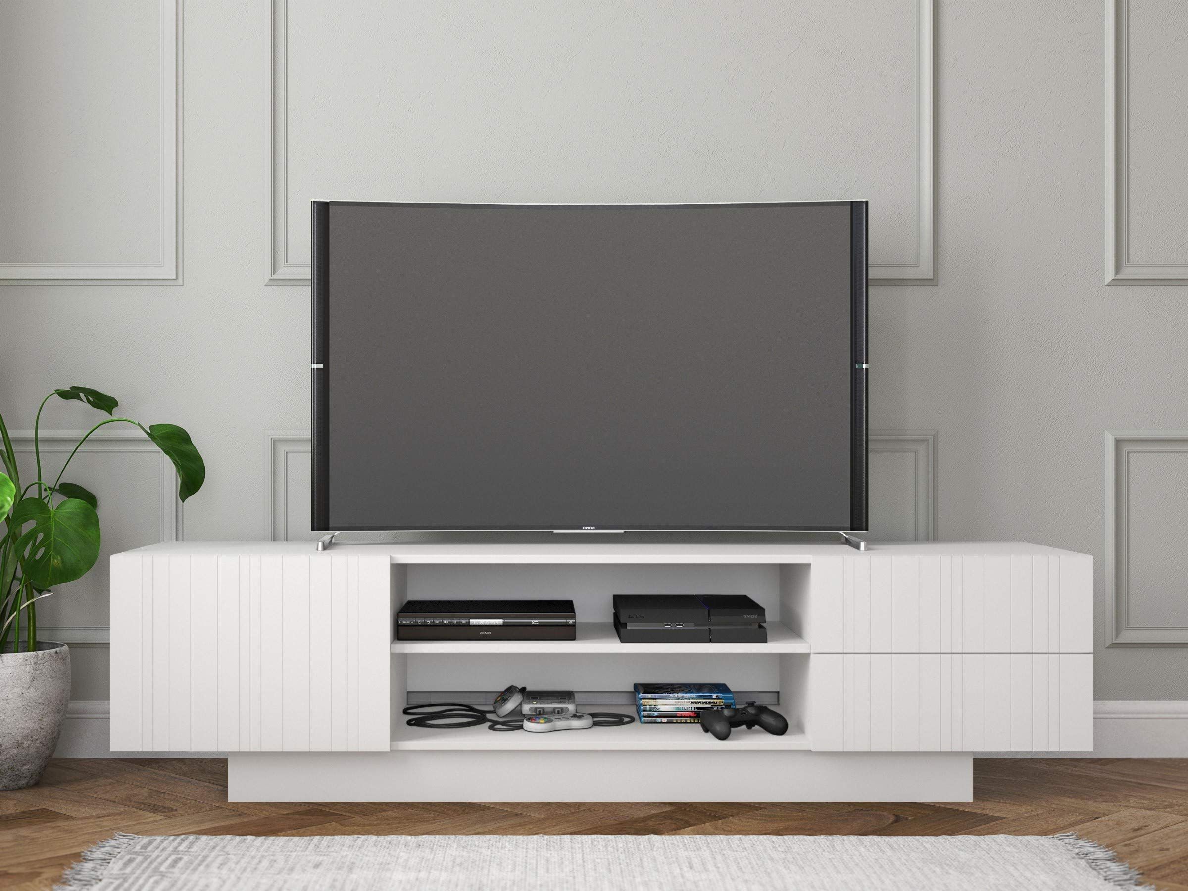Preferred Marble Melamine Tv Stands For Amazon: Nexera Marble, White 72 Inch Tv Stand, White Matte Lacquer And  White Melamine, : Home & Kitchen (View 3 of 10)
