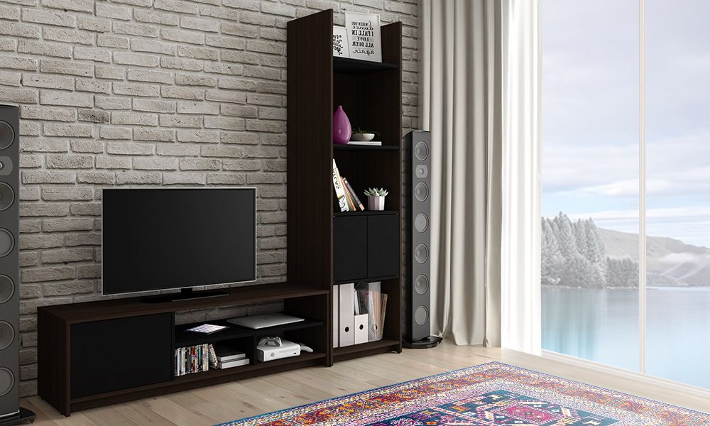 Preferred Small Space 2 Piece Tv Stand And Storage Tower Set From Aed  (View 2 of 10)