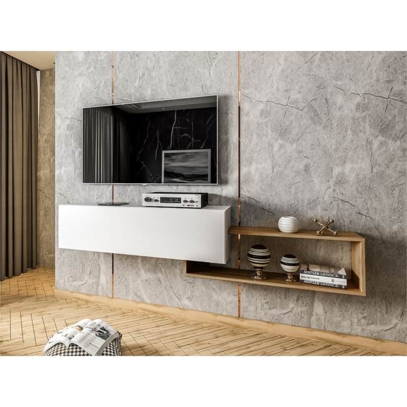 Preferred White Storage Tv Stands Inside Wall Mounted Tv Stand 1 Door And 1 Niche 210 Cm Xian (white, Wood) (View 2 of 10)