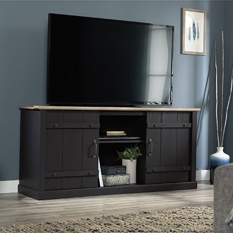 Recent Sauder Select Tv Credenza Raven Oak With Lintel Oak Accent (429346) – Sauder Within Black Accent Tv Stands (View 1 of 10)