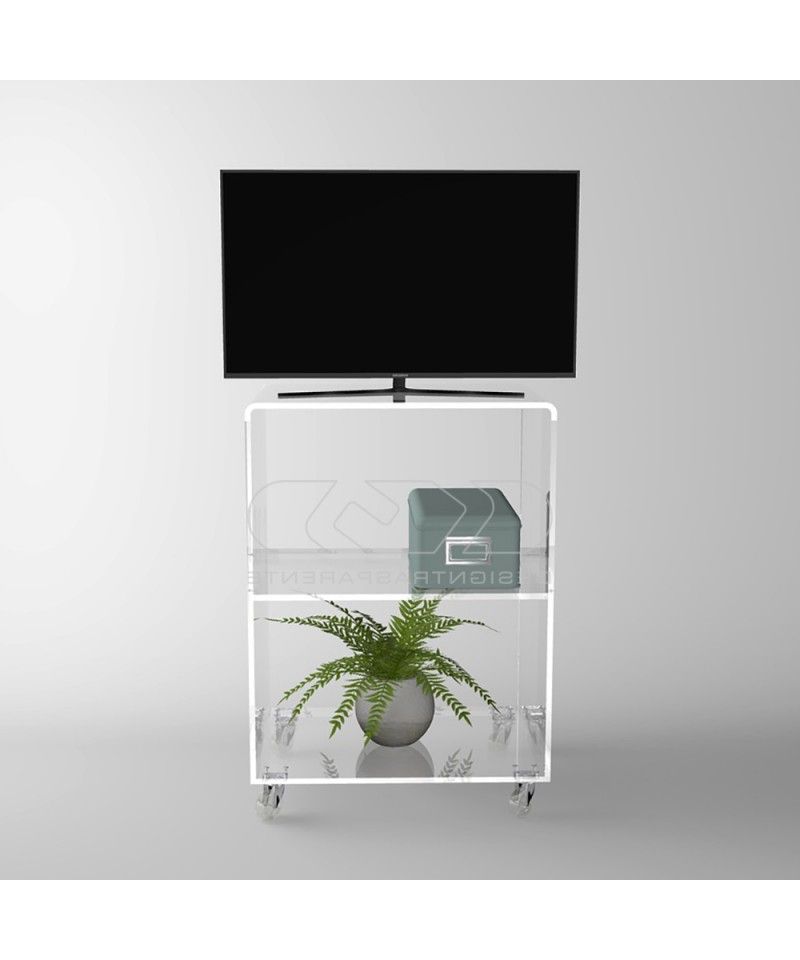 Recent Thick Acrylic Tv Stands For 50x30 Acrylic Clear Rolling Tv Stand With Holder Objects (View 7 of 10)