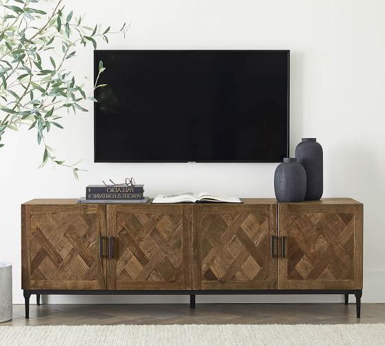 Reclaimed Elm Wood Tv Stands With Most Popular Parquet 72" Reclaimed Wood Media Console (View 10 of 10)