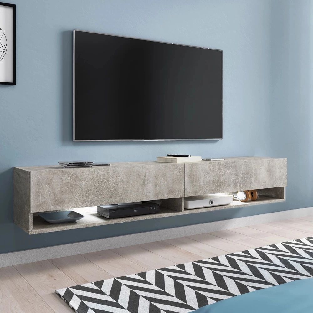 Selsey Wander – Modern Tv Lowdoard / Tv Cabinet (180 Cm / Concrete Grey,  With Led) – Tv Stands – Aliexpress With Regard To 2017 Modern Concrete Tv Stands (View 9 of 10)