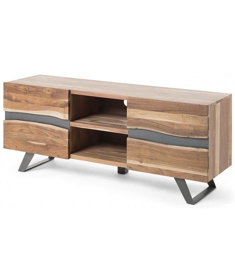 Solid Acacia Wood Tv Stands Throughout Well Liked Aport Tv Stand In Solid Acacia Wood And Metal Details (View 2 of 10)