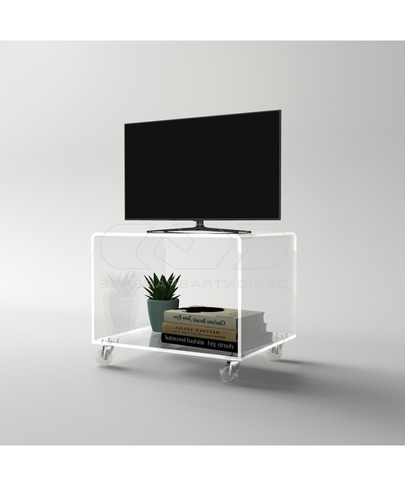 Thick Acrylic Tv Stands For Trendy 75x50 Acrylic Clear Rolling Tv Stand With Holder Objects (View 3 of 10)