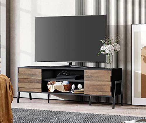 Trendy Amazon: Wampat Modern Tv Stand For 65 Inch Tv Entertainment Center,  Mid Century Tv Console For 55 Inch Tv With 6 Storage Cabinets, Media Console  For Living Room, 60'' Black/rustic Oak : Home Regarding Rustic Oak And Black Tv Stands (View 2 of 10)