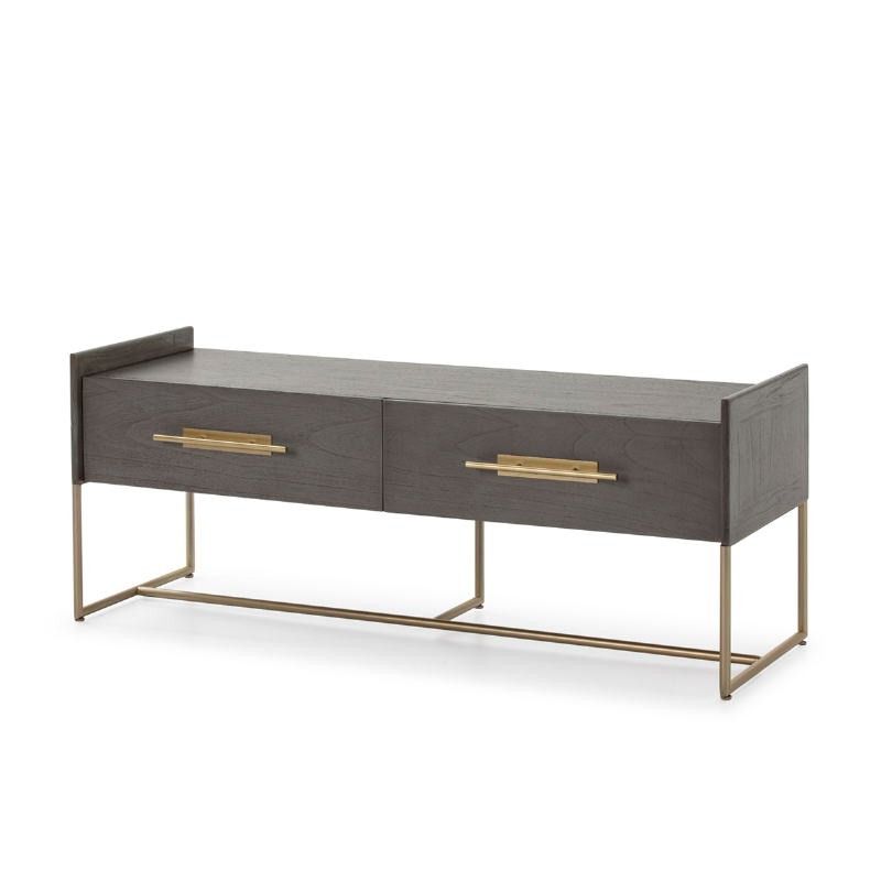 Trendy Tv Furniture 2 Drawers 140x45x55 Wood Grey Metal Golden In Bronze Metal Tv Stands (View 4 of 10)