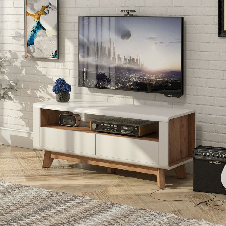 Tv Stands With Compartment Regarding Most Recently Released Media Console With 2 Pull Out Drawers And Open Compartment For Tvs Up To 50  Inch – Furniture – Living Room – Entertainment Centers & Tv Stands – –  Costway (View 6 of 10)