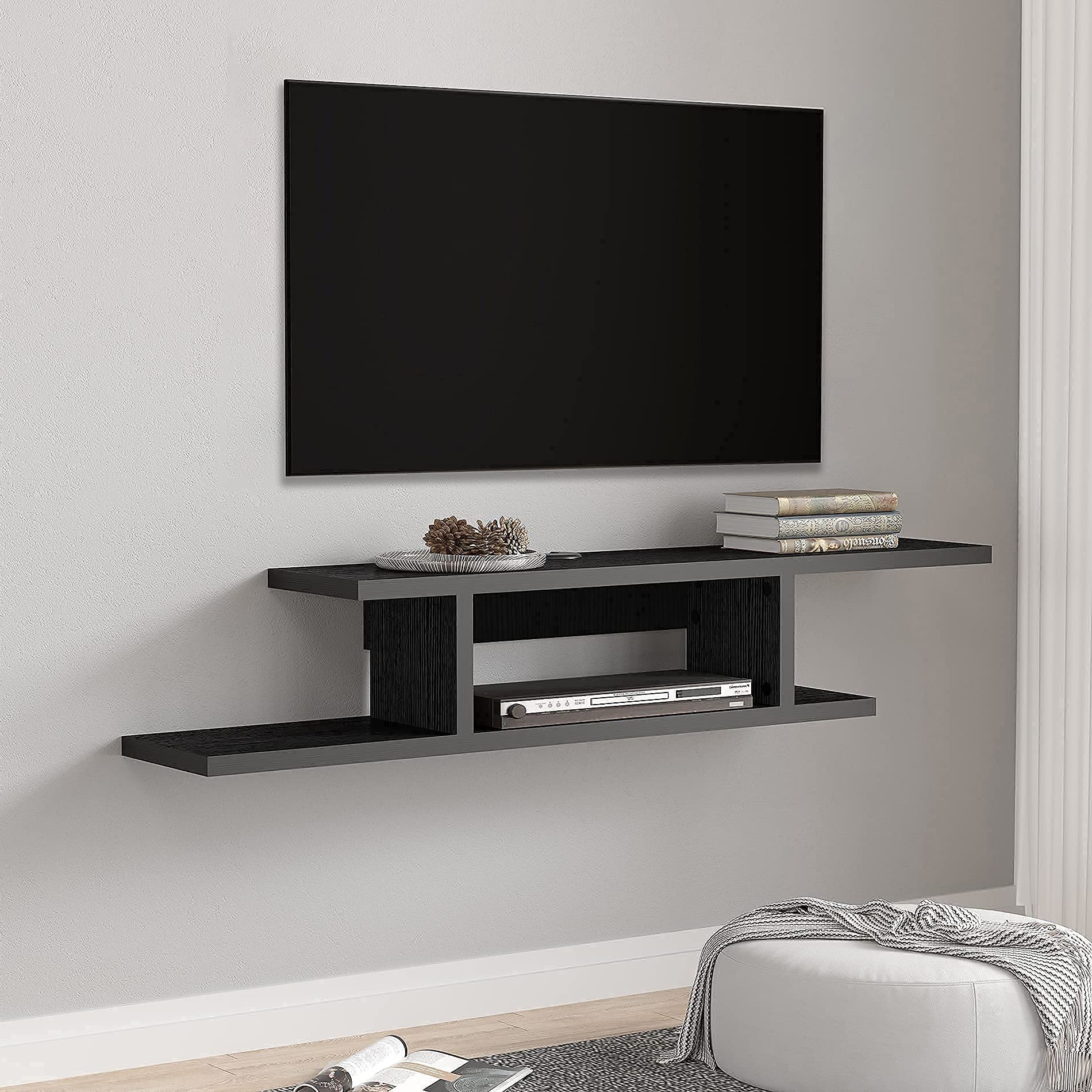 Tv Stands With Shelf Throughout Widely Used Amazon: Fitueyes Concise Floating Tv Stand Shelf – Wall Mounted Entertainment  Center Media Console Component Wall Cabinet, Black, 50" : Home & Kitchen (View 9 of 10)