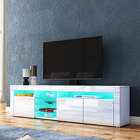 Well Known 3 Leg Tv Stands For Awoood 1800mm Led Tv Cabinet Modern High Gloss Tv Stand Storage Unit With 3  Doors & Glass Shelves Sideboard For Living Room Bedroom Furniture, White :  Amazon.co (View 6 of 10)