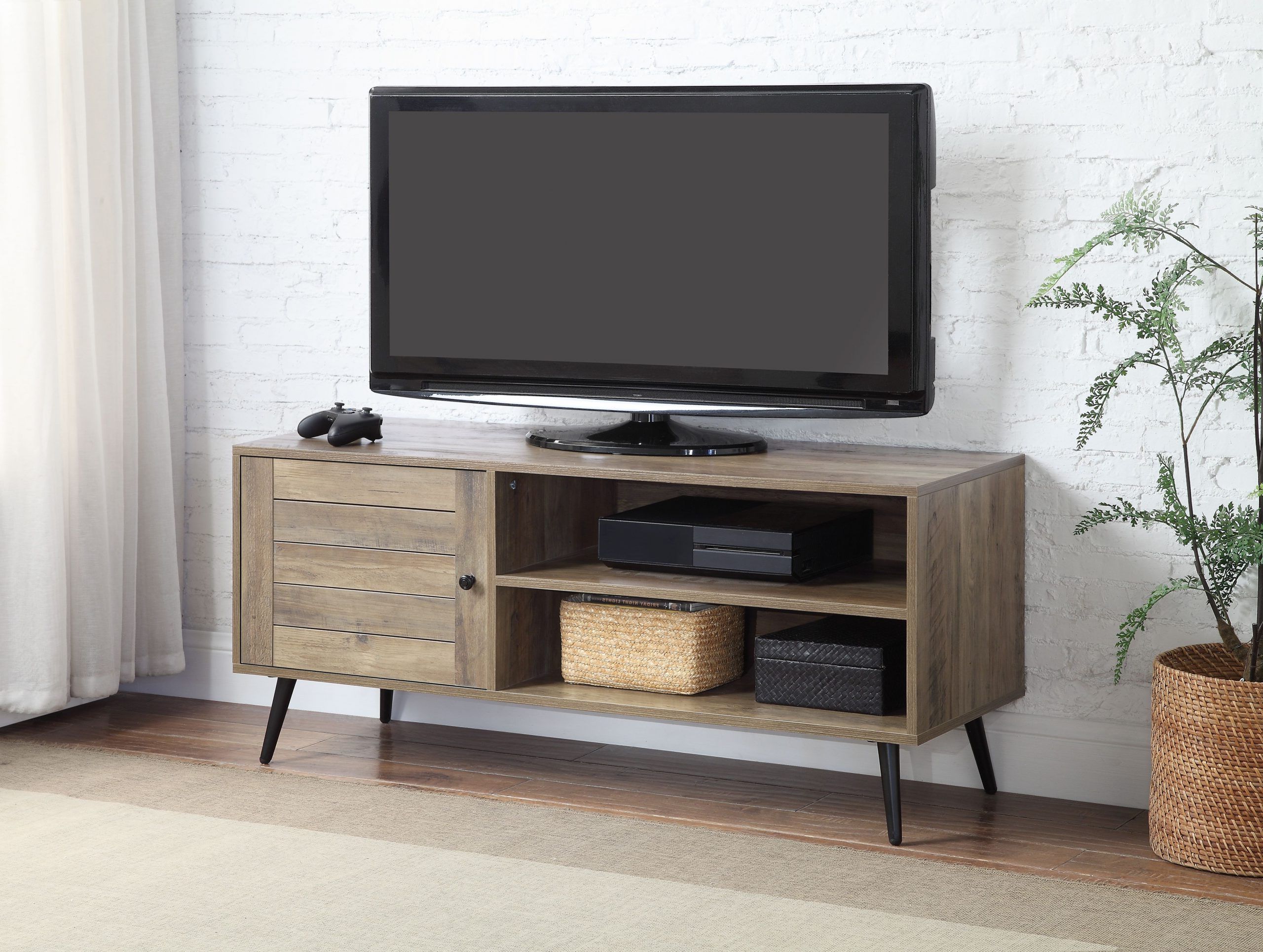 Well Known Acme Baina Tv Stand In Rustic Oak & Black Finish – Acme Furniture Store For Rustic Oak And Black Tv Stands (View 7 of 10)
