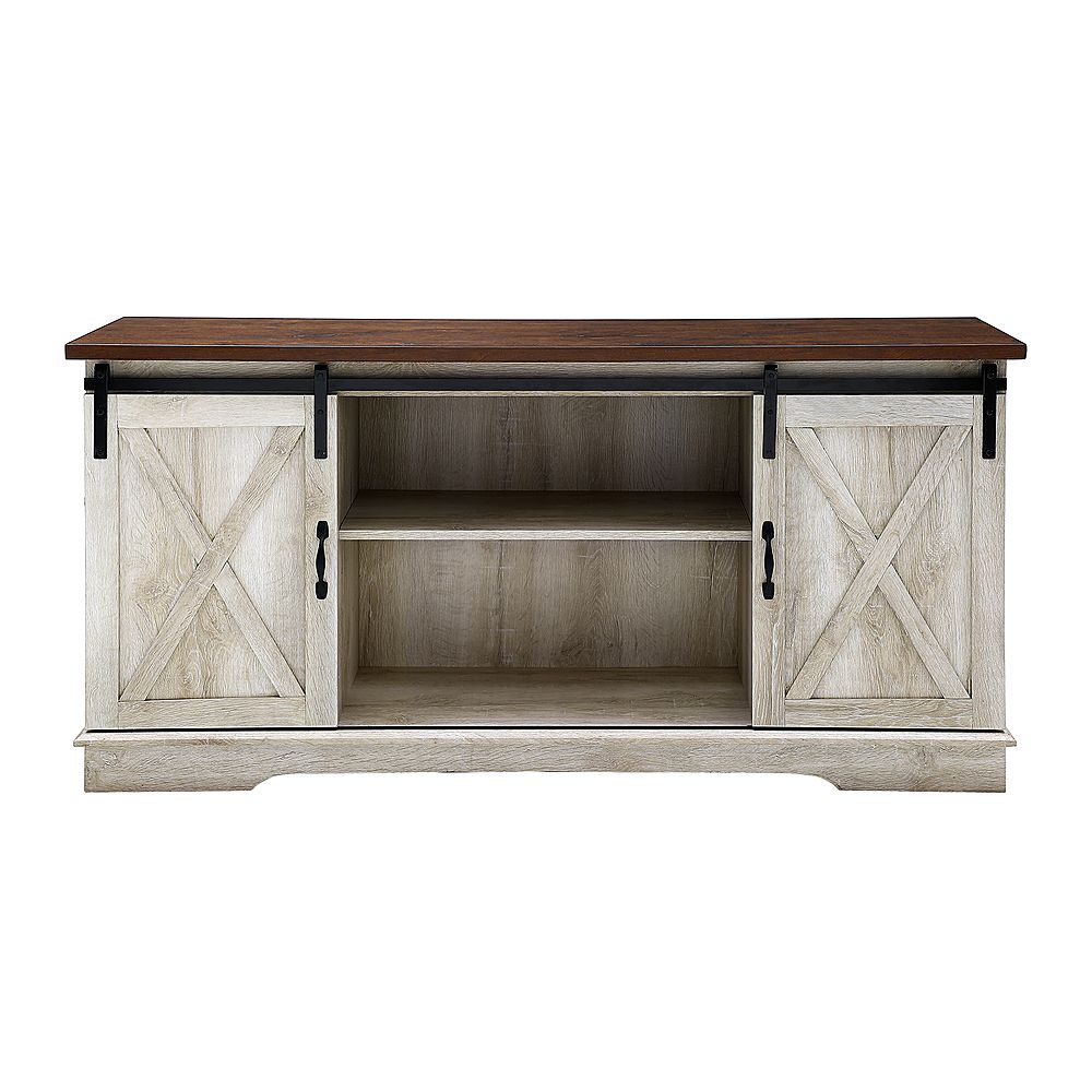 Well Known Farmhouse Style Tv Stands Intended For Walker Edison Industrial Farmhouse Sliding Door Tv Stand For Most Tvs Up To  65" Rustic White Brown Bb58sbdwo – Best Buy (View 4 of 10)