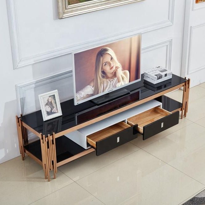 Well Known Rose Gold Tv Stands Pertaining To Support Tv De Luxe En Acier Inoxydable,socle En Verre Et Or Rose – Buy  Meuble Tv,meubles De Luxe,bloc De Verre Meuble Tv Product On Alibaba (View 1 of 10)