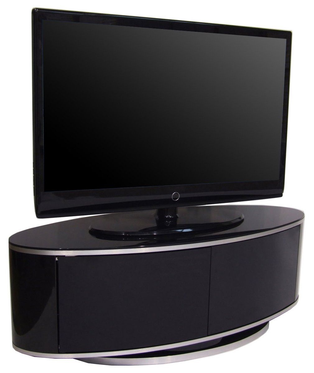 Well Liked Oval Mod Rotating Tv Stands Intended For Luna High Gloss Black Oval Tv Cabinet (View 2 of 10)