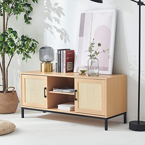 Widely Used Rattan Tv Stands Throughout Amazon: Rattan Tv Stand Cabinet, Modern Media Cabinet Home  Entertainment Center For Tvs Up To 50", Wood Farmhouse Tv Console Table  With 2 Doors And 2 Open Shelves For Living Room Bedroom : (View 6 of 10)