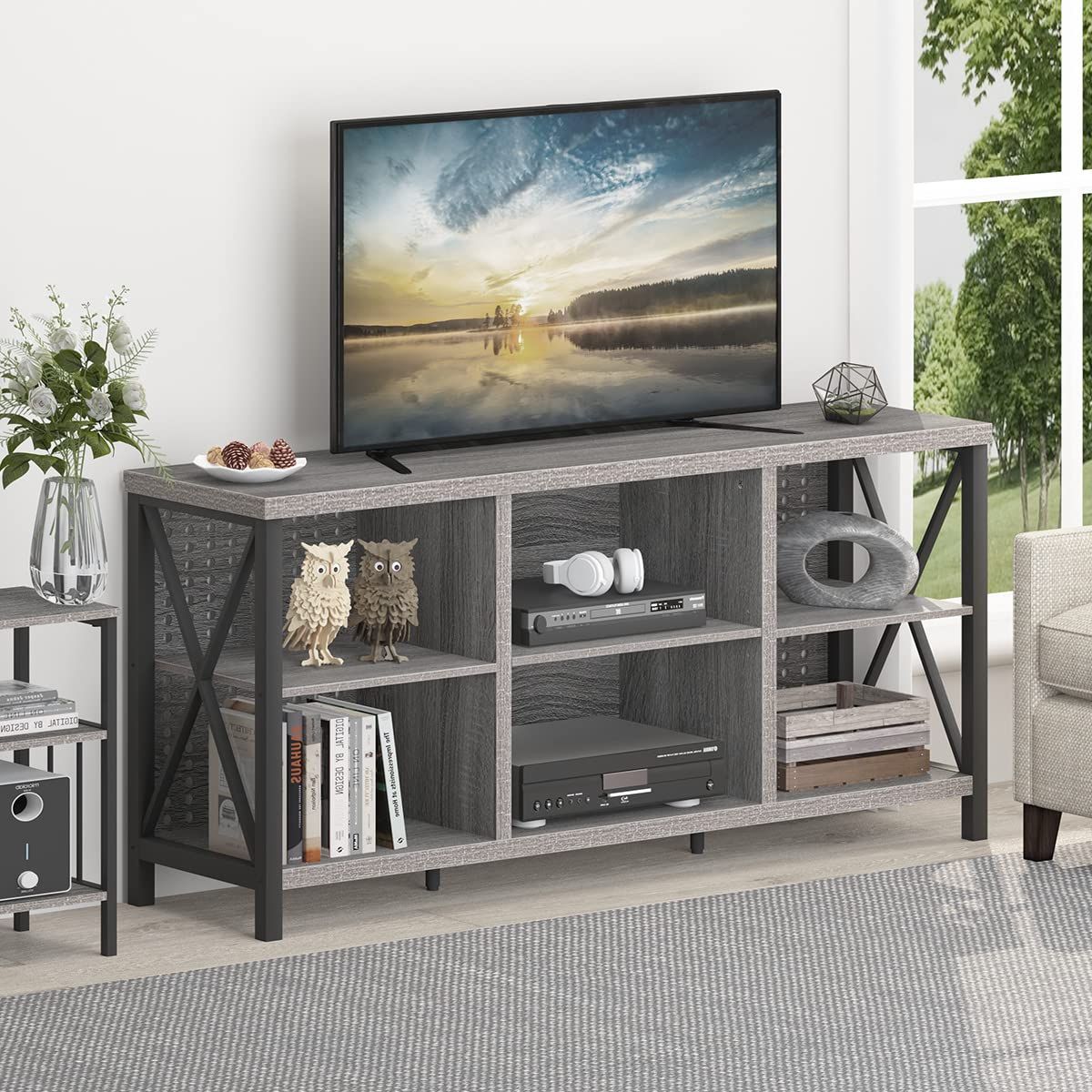 Widely Used Rustic Natural Tv Stands Pertaining To Amazon: Lvb Rustic Tv Stand For 55 Inch Tv, Industrial Home  Entertainment Center With Cabinet Storage Shelf, Modern Wood And Metal  Television Media Console Table For Bedroom Living Room, Light Gray Oak, (View 4 of 10)