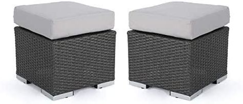 16 Inch Ottomans For Widely Used Amazon: Great Deal Furniture Malibu Outdoor 16 Inch Grey Wicker Ottoman  Seat With Silver Water Resistant Cushion (set Of 2) : Everything Else (View 3 of 10)