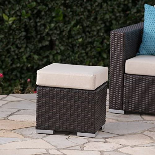 16 Inch Ottomans Regarding Famous Amazon : Great Deal Furniture Malibu Outdoor 16 Inch Multibrown Wicker  Ottoman Seat With Beige Water Resistant Cushion : Patio, Lawn & Garden (View 9 of 10)