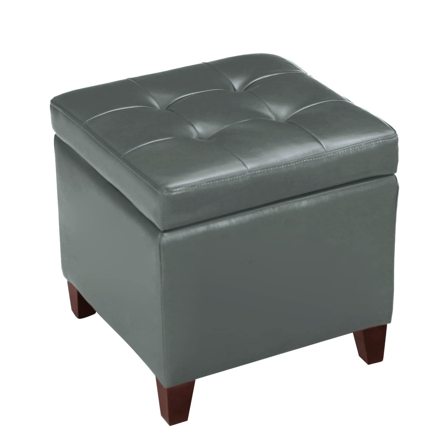 18 Inch Ottomans Inside Current Amazon: Adeco Bonded Leather Square Tufted Cubic Cube Storage  Footstool, 18" Inch Ottomans & Storage Ottomans, With Lid, Dim Gray : Home  & Kitchen (View 1 of 10)
