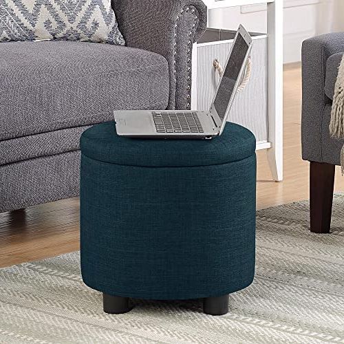 2017 Amazon : Convenience Concepts Designs4comfort Round Accent Storage  Ottoman With Reversible Tray Lid, Dark Blue Fabric : Home & Kitchen In Ottomans With Reversible Tray (View 7 of 10)