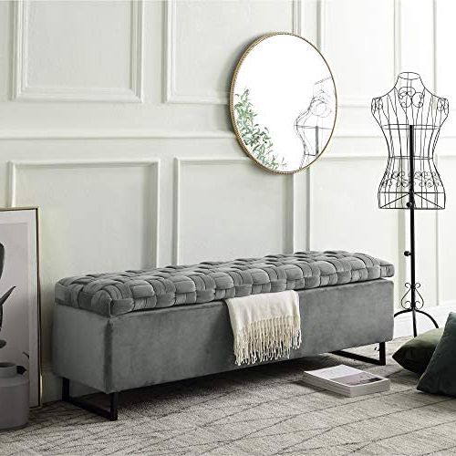 2017 Amazon: Inspired Home Velvet Storage Ottoman – Hand Woven Entryway  Bench With Storage And Foot Rest, Navea, Grey : Home & Kitchen Inside Matte Grey Ottomans (View 9 of 10)