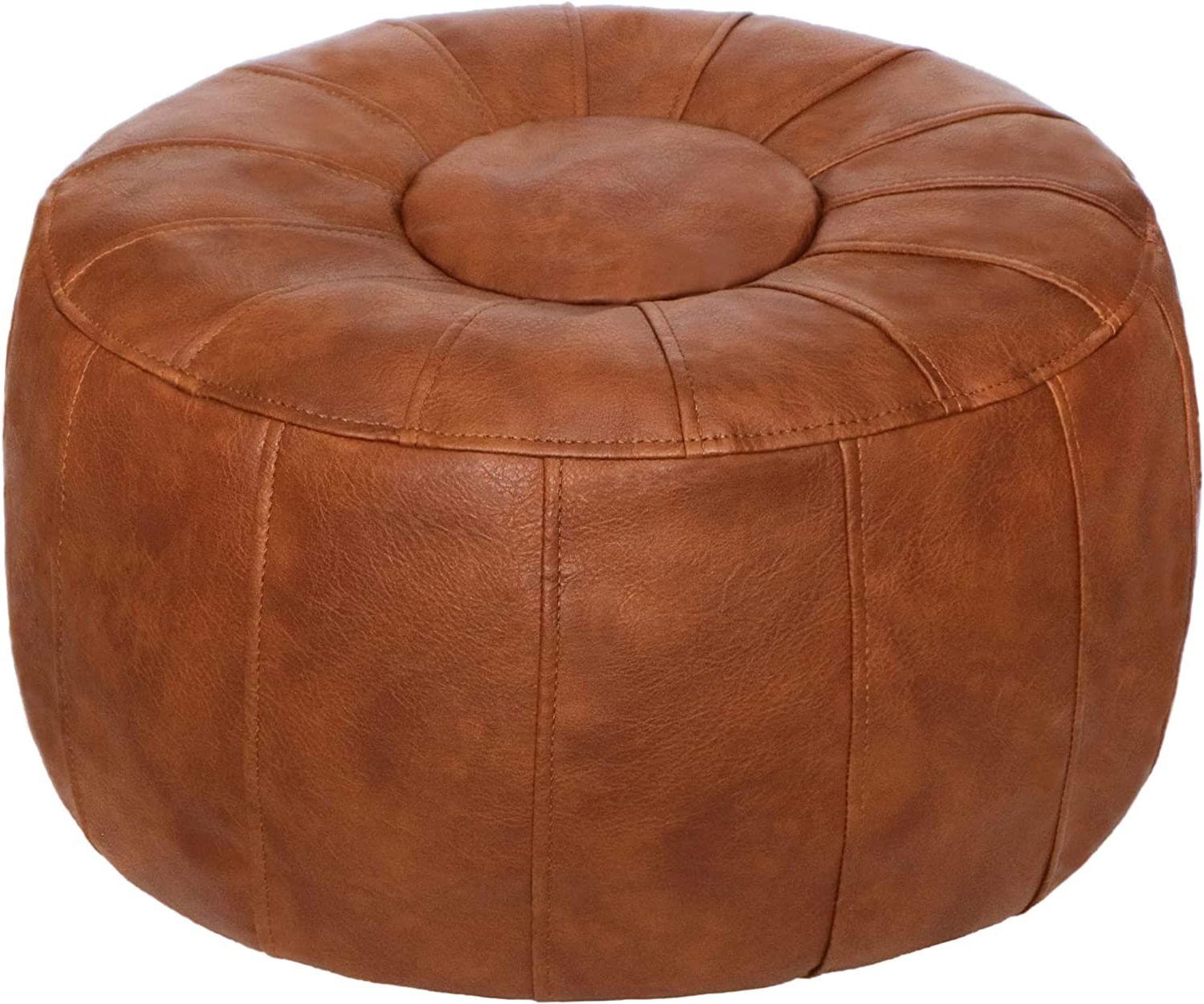 2018 Brown Wash Round Ottomans For Thgonwid Unstuffed Handmade Moroccan Round Pouf Foot Stool Ottoman Seat  Faux Leather Large Storage Bean Bag Floor Chair Foot Rest For Living Room,  Bedroom Or Wedding Gifts (light Brown) : Amazon (View 3 of 10)
