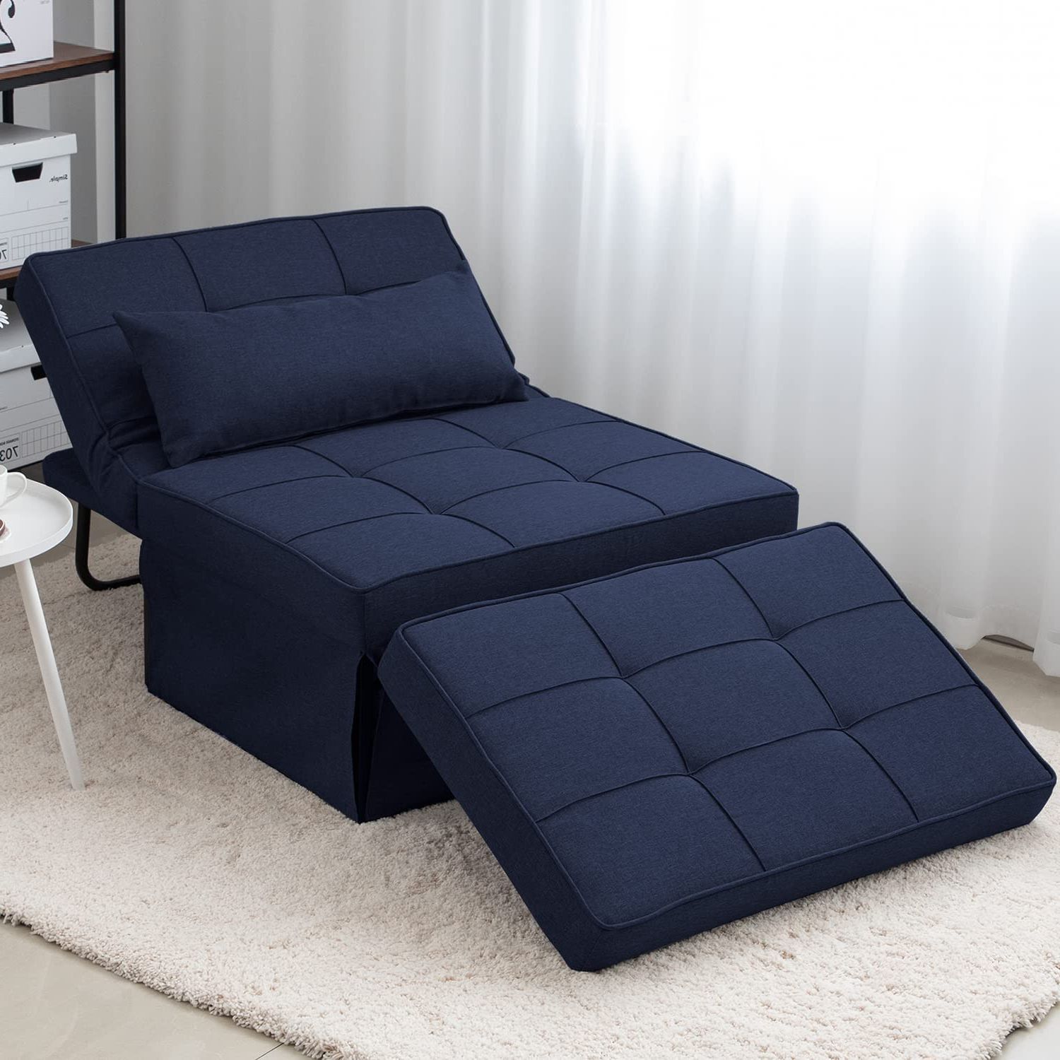 2018 Buy Joyhom Folding Ottoman Sofa Bed, Convertible Chair 4 In 1  Multi Function Modern Breathable Linen Guest Bed With 5 Position Adjustable  Backrest (dark Blue) Online At Lowest Price In Ubuy Kosovo (View 7 of 10)