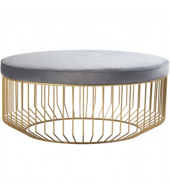 2018 Grey Velvet Round Gold Cage Base Ottoman Coffee Table Within Ottomans With Caged Metal Base (View 3 of 10)