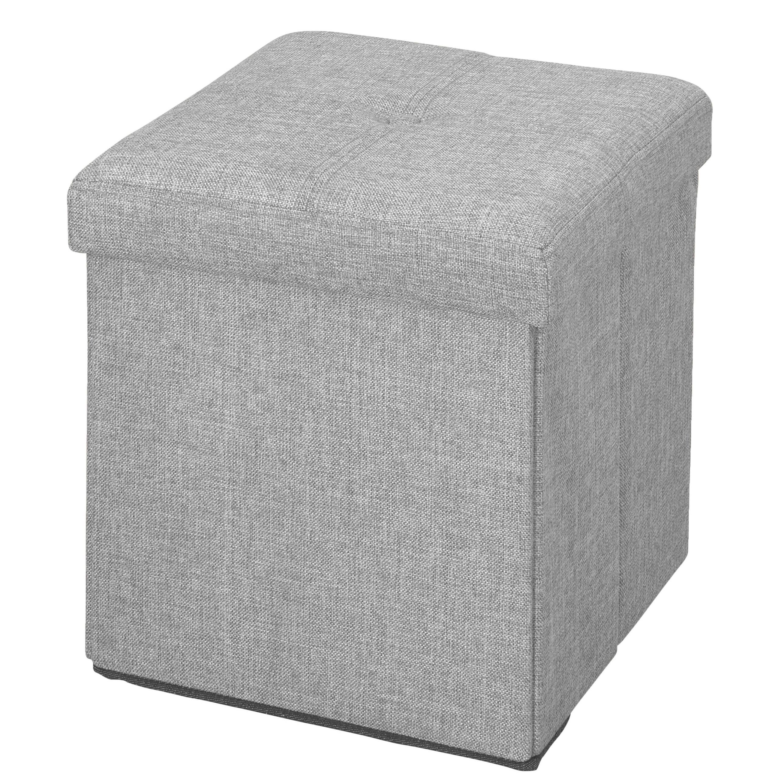 2018 Simplify Faux Linen Folding Storage Ottoman Cube In Natural – Walmart For Solid Linen Cube Ottomans (View 9 of 10)