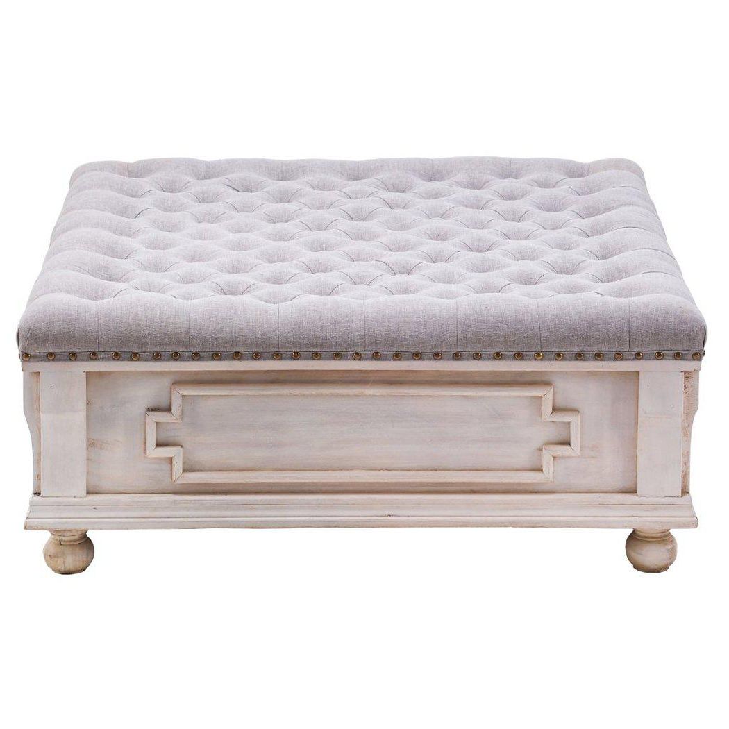38" Square White Wash Carved Wood Hand Tufted Ottoman Coffee Table –  Walmart With Regard To Well Known White Wash Ottomans (View 1 of 10)