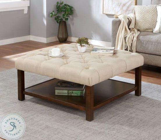 Alferia Beige And Walnut Square Ottoman From Furniture Of America (View 6 of 10)