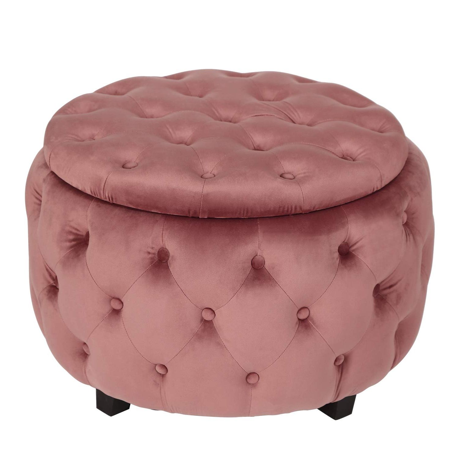 Amazon: Adeco Storage, Fabric Foot Rest And Seat, Modern Button Tufted,  Wood Legs, Height 18 Inch Ottomans & Storage Ottomans, (round, Red) : Home  & Kitchen With Most Popular 18 Inch Ottomans (View 4 of 10)