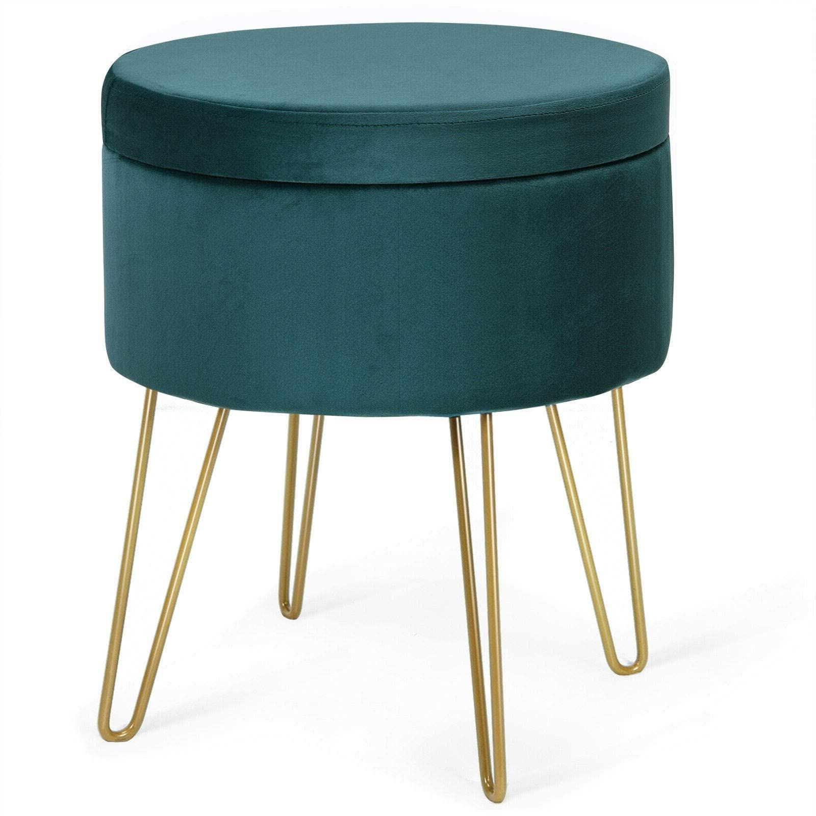 Amazon: Ergomaster Velvet Storage Ottoman 15 Inches Round Ottomans  Small Vanity Stool Footrest Seat With Removable Lid, Soft Surface And  Golden Legs For Living Room Shoe Chest Bedroom And Hallway (dark Green) : Intended For Preferred Dark Green Ottomans (View 8 of 10)