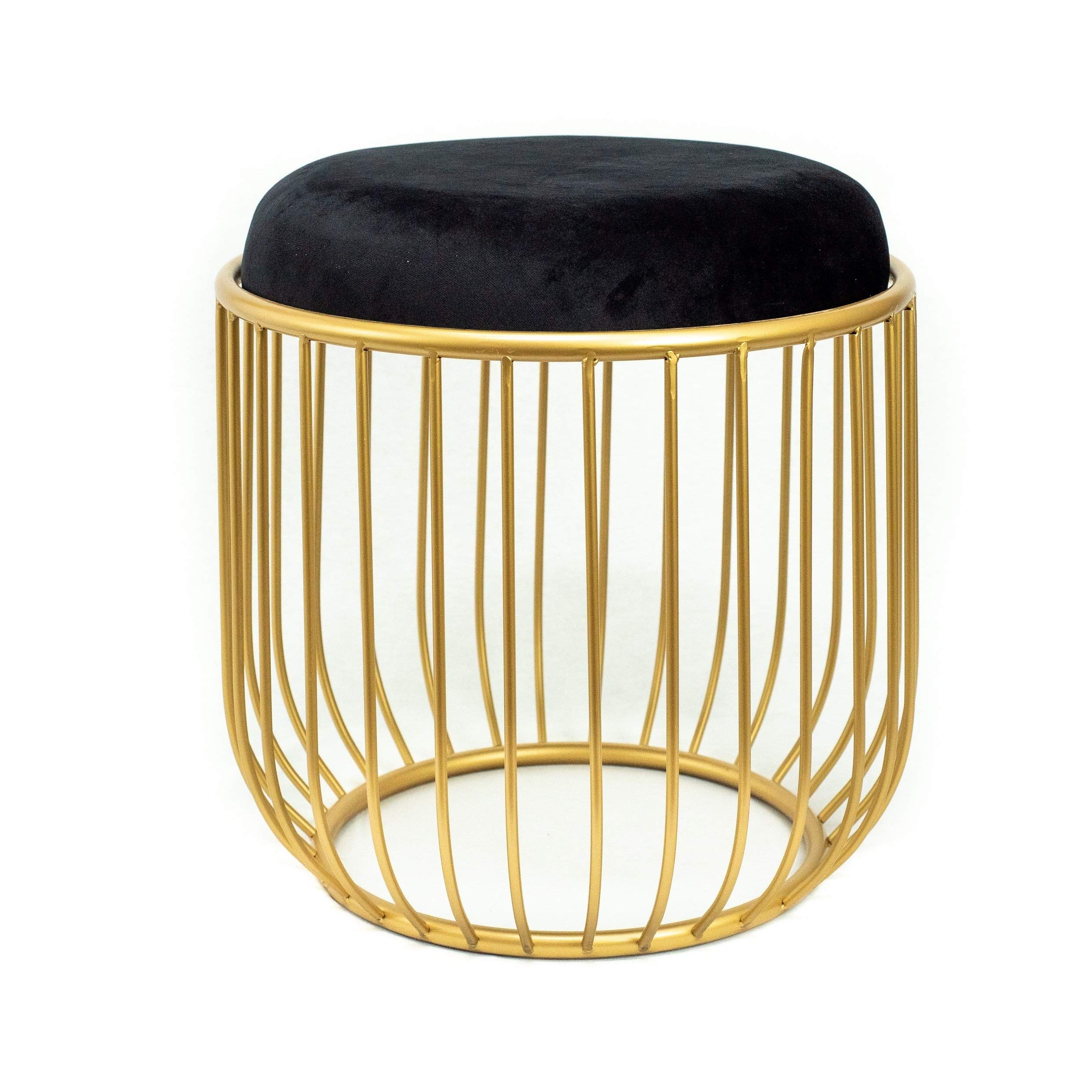 Amazon: Unknown1 Modern Gold Cage Ottoman With Black Velvet Top Glam  Solid Fabric Iron : Home & Kitchen Inside Recent Ottomans With Caged Metal Base (View 4 of 10)