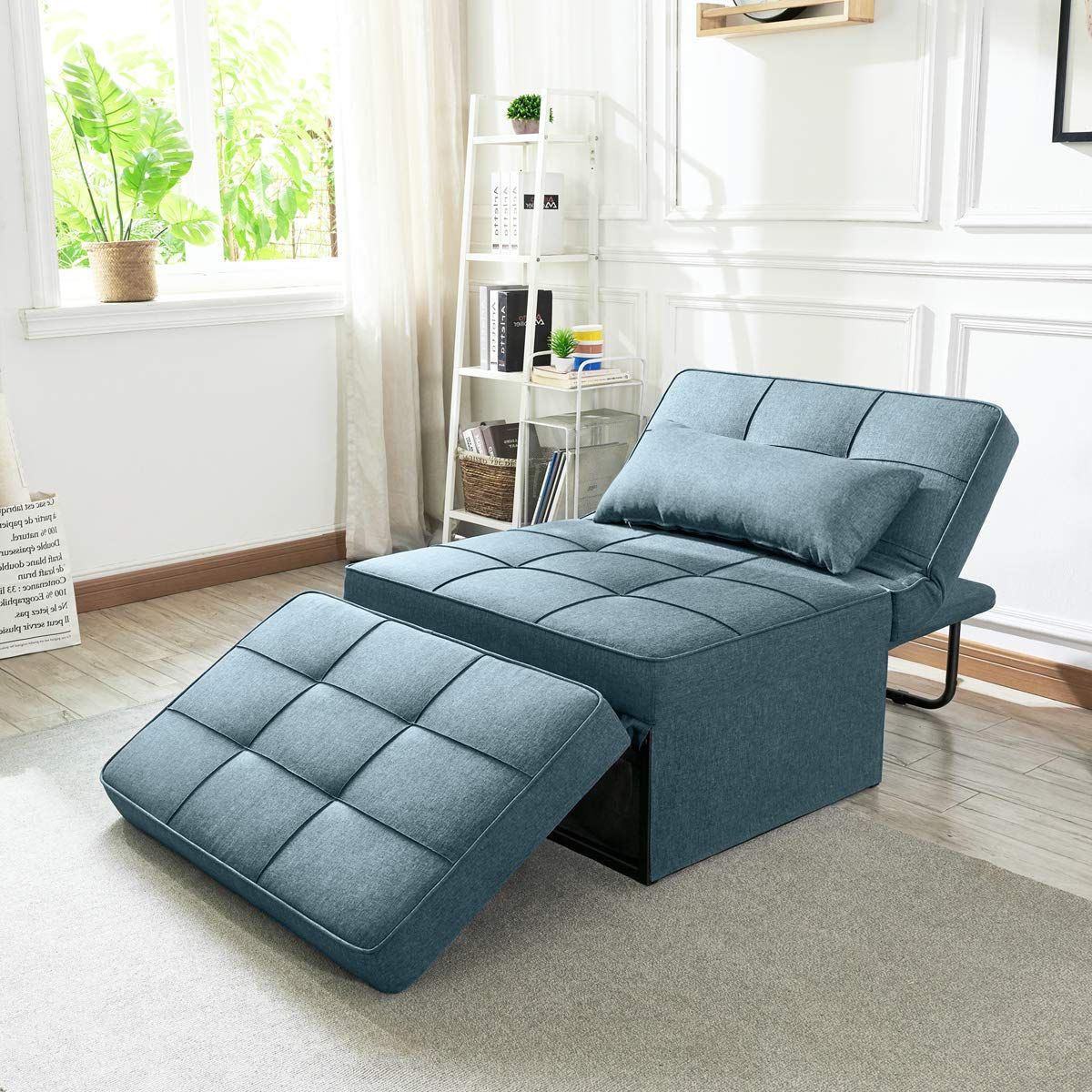 Amazon: Vonanda Sofa Bed, Convertible Chair 4 In 1 Multi Function Folding  Ottoman Modern Breathable Linen Guest Bed With Adjustable Sleeper For Small  Room Apartment,denim Blue : Home & Kitchen Throughout Popular Blue Folding Bed Ottomans (View 3 of 10)