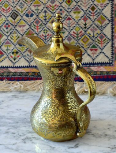 Antique Brass Dallah Coffee Pot Middle Eastern Islamic Ottoman Calligraphy  19c (View 8 of 10)